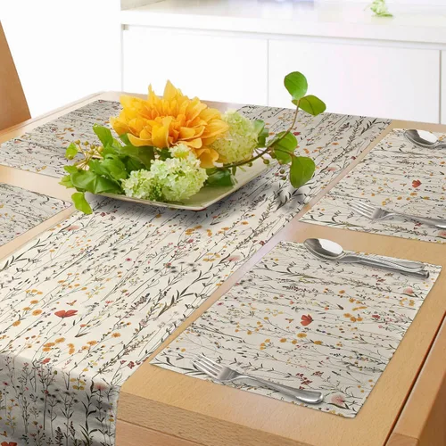 Vista 8 de Lunarable Camino de mesa tropical y manteles individuales, acuarela tucán loro flamenco piñas y flores silvestres sobre rombo, juego para decoración