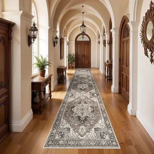 Vista 24 de Alfombra lavable para entrada de 2x3 pies - Alfombra pequeña de entrada vintage desgastada oriental antideslizante que no suelta pelusa, suave