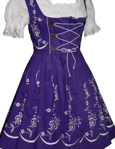 Vista 7 de Vestido corto para mujer Dirndl alemán camarera bordada Oktoberfest púrpura