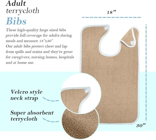 Vista 4 de Avalon Towels Adult Bibs for Women 100% Cotton Bib for Adults for Eating - Terry Cloth Adult Bibs for Men Clothing Protectors