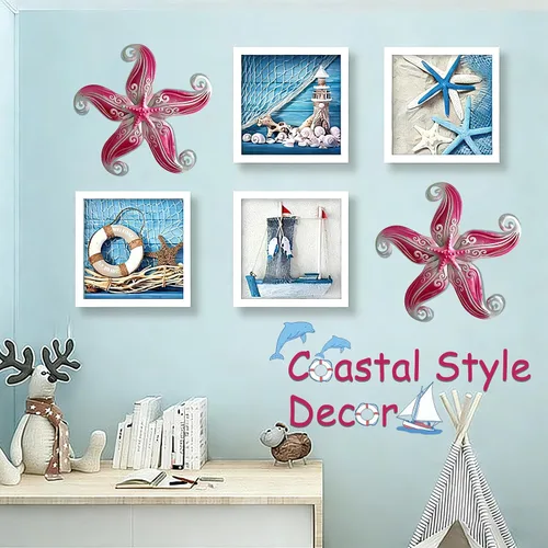 Vista 3 de Arte de decoración de pared para exteriores con estrella de mar, escultura colgante de metal y vidrio de 12 pulgadas para interiores y exteriores