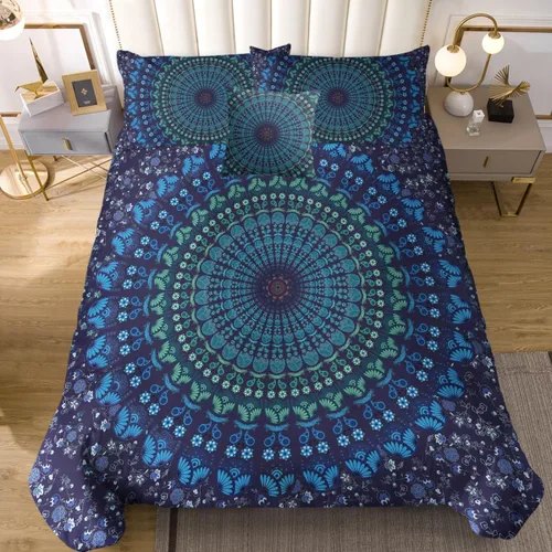 Vista 14 de Juego de ropa de cama de 4 piezas con diseño floral de explosión de sol Patchwork Artesano