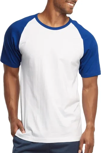 Vista 13 de Camiseta de béisbol raglán para hombre, de algodón, dos tonos, casual, atlética