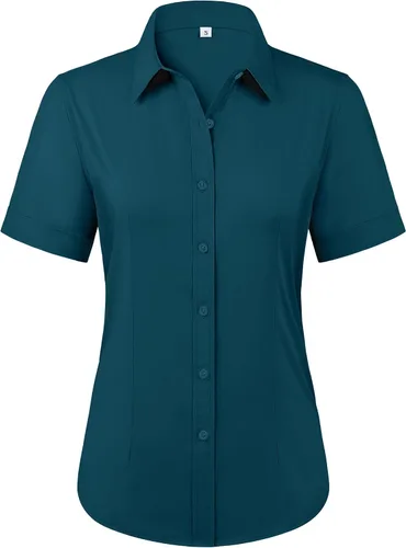 Vista 8 de Siliteelon - Camisas de vestir con protección contra manchas, sin arrugas, de manga corta, color liso, con botones, para mujer