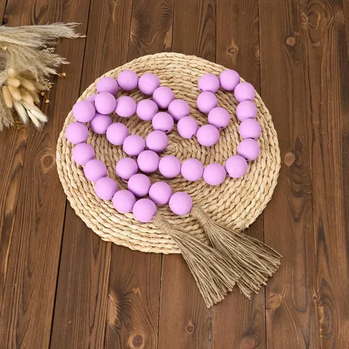 Vista 62 de OMISHE Guirnalda de cuentas de madera extra grande con cuentas de madera y borlas de 1.6 pulgadas de diámetro, cuentas decorativas rústicas de 41