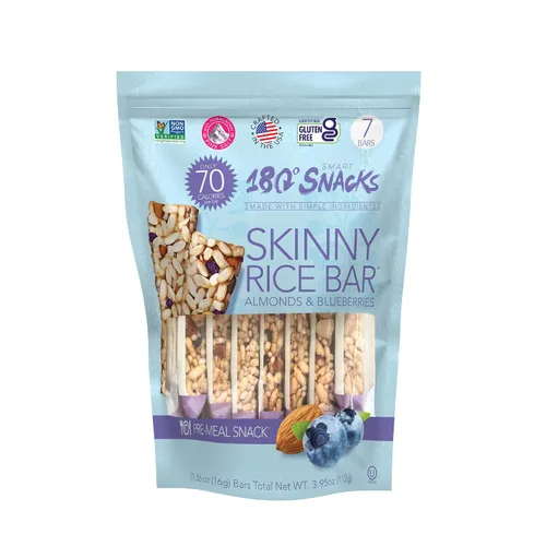 Vista 10 de 180 Snacks Paquete de barras de arroz delgadas – Arándano + arándano – Barras de arroz con almendras y sal del Himalaya – Snacks bajos en calorías