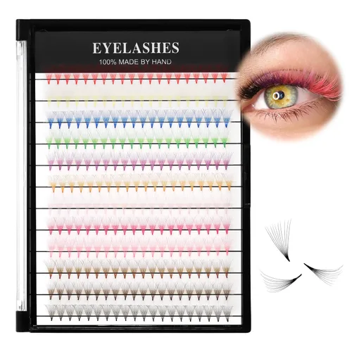 Vista 8 de 12 colores mezclados, 240 abanicos prefabricados 10D, extensiones de pestañas naturales de volumen largo, suaves y ligeras, coloridas pestañas