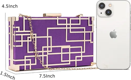 Vista 4 de CARIEDO Bolso de noche para mujer, elegante bolso de mano de terciopelo exquisito metal hueco, bolsos de graduación, boda, fiesta