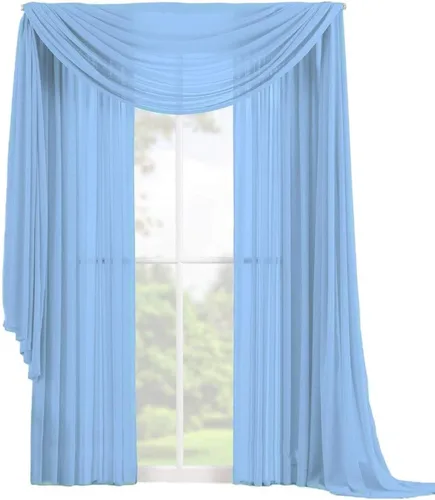 Vista 17 de Decotex Juego de 3 cortinas de gasa transparente para ventana, incluye 2 paneles y 1 bufanda a juego (120 pulgadas de largo, chocolate)