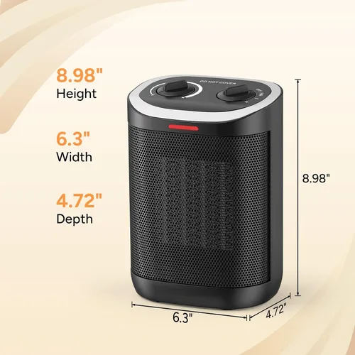 Vista 8 de Calentador de espacio pequeño, calentador portátil de cerámica de 1500 W para uso en interiores, protección de seguridad contra sobrecalentamiento
