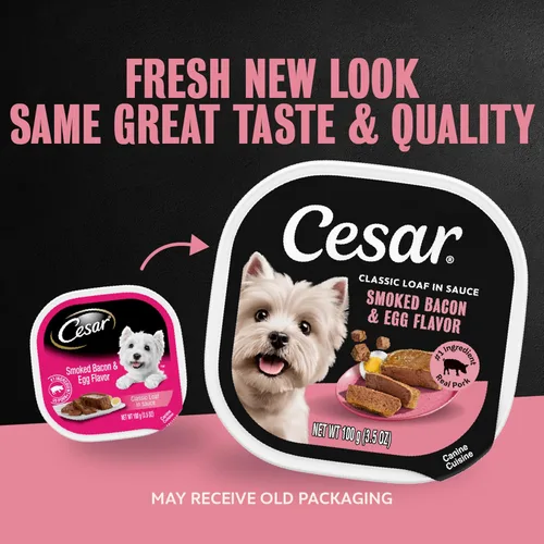 Vista 2 de Cesar Classic Loaf in Sauce - Alimento húmedo para perros adultos, sabor a tocino y huevo, comida húmeda para perros, bandejas fáciles de despegar