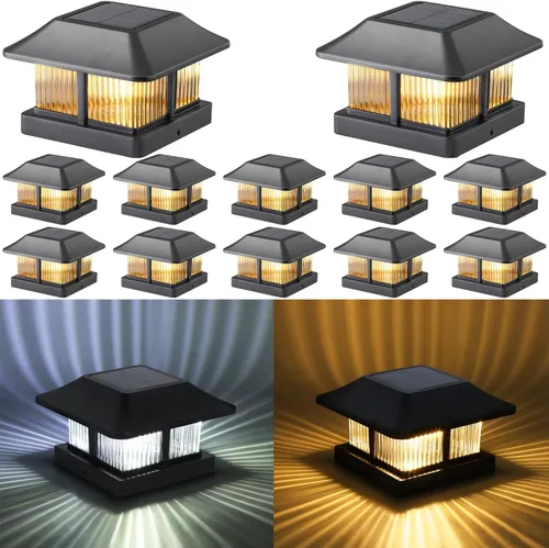 Vista 12 de Dynaming - Luces solares con tapa de llama para postes, luces solares para postes de cerca, linternas LED de llama parpadeante impermeables