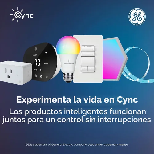 Vista 4 de Bombilla LED Cync GE A19 de conexión directa, luz inteligente que cambia de color, compatible con Matter, compatible con Alexa y Google Home