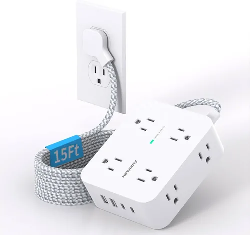 Vista 10 de Tiras de enchufes con protección contra sobretensiones - HANYCONY 8 salidas amplias con 4 puertos USB (2 USB C), extensor de enchufe de 3 lados