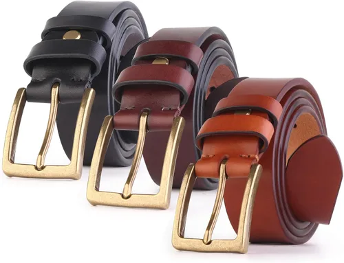 Vista 3 de Cinturón de cuero de grano completo para hombre, ajustable, 0.197 in de grosor, hebilla de cobre duradera