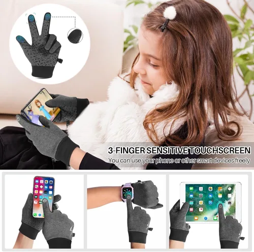 Vista 4 de JIAN YA NA Guantes de ciclismo de invierno para pantalla táctil para niños guantes térmicos antideslizantes a prueba de viento, guantes ligeros