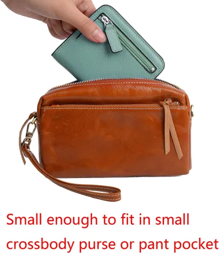 Vista 6 de YALUXE - Cartera de piel auténtica con bloqueo RFID para mujer, tamaño pequeño, compacto, con ventana de identificación, S
