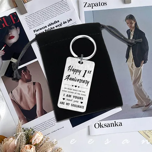 Vista 5 de Happy Anniversary Keychain Gifts For Women Men Husband Wife- Silver Metal Key chain Keepsake