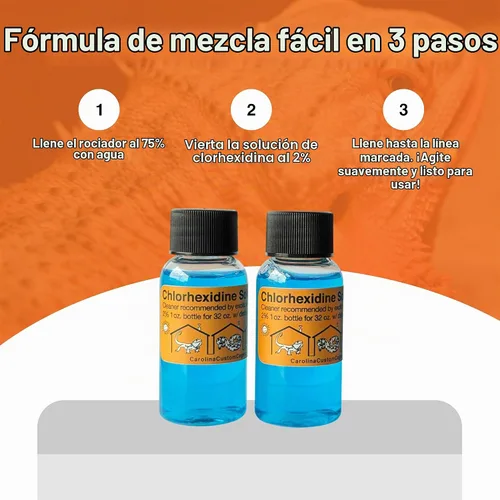 Vista 5 de CAROLINA CUSTOM CAGES Solución de clorhexidina al 2%; pulverizador de 32 onzas, más 2 repuestos