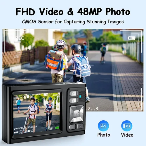 Vista 2 de JDZ Cámara digital 4K para fotografía con enfoque automático, cámara de vlogging de 48MP para YouTube, zoom 16X retro estilo CCD cámara compacta