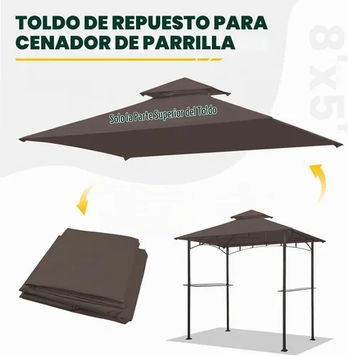 Vista 5 de OLILAWN Toldo de repuesto para kiosco de parrilla, 5 x 8 pies, cubierta superior para kiosco de barbacoa al aire libre, cubierta de refugio