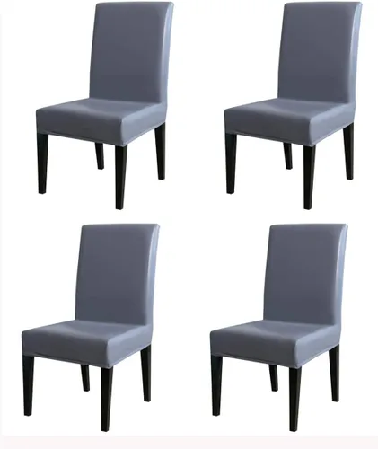 Vista 9 de FLYPARTY Funda elástica de piel sintética sólida impermeable para silla de comedor, extraíble, lavable, funda protectora para silla de comedor Beige