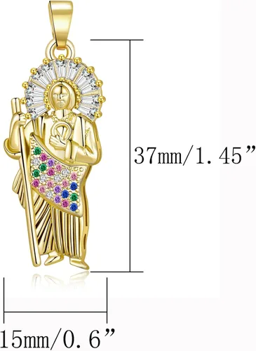 Vista 2 de ZHENYIN 2 unids mosaico circón San Judas colgante chapado en oro de 14 quilates San Judas oro laminado San Judas encantos para collar, Latón, No es