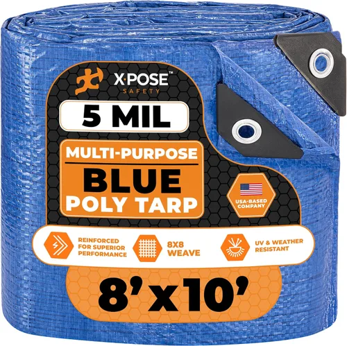 Vista 35 de Xpose Safety - Lona de polietileno ligera azul – Funda protectora multiusos, paño de goteo – duradero, impermeable, resistente a la intemperie