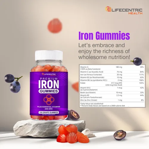Vista 9 de LifeCentricHealth - Gomitas de hierro Gomitas de biotina, zinc, vitamina B, ácido fólico, veganas, sin gluten, para mujeres y hombres
