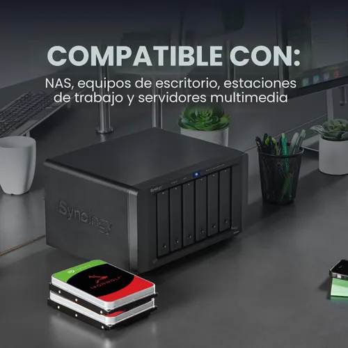 Vista 8 de Seagate IronWolf Disco duro interno NAS de 4TB CMR 3.5 pulgadas SATA 6Gb/s 5400 RPM caché de 64MB para almacenamiento conectado a red RAID Servicios