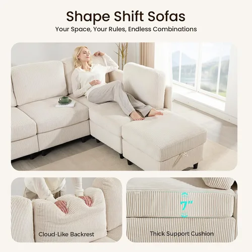 Vista 3 de KKL Sofá cama modular modular con otomana de almacenamiento, sofá cama convertible en forma de L/U para sala de estar, diseño reversible moderno