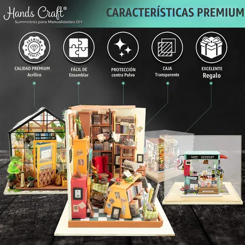 Vista 4 de Hands Craft Miniatures - Estuche de exhibición de casa de muñecas Cubierta antipolvo acrílica y base de madera Pantalla protectora y sin polvo