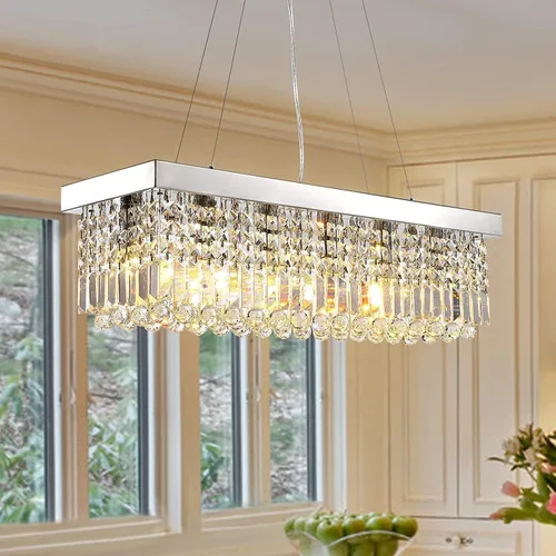 Vista 13 de Araña rectangular, con gotas de cristal, de Siljoy, iluminación moderna, montaje empotrado en el cielorraso, aplique de luz, Blanco, Siljoy-411