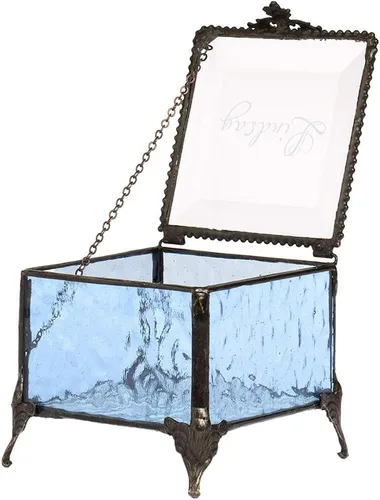 Vista 4 de Caja de cristal azul personalizada, vitrina decorativa para tocador, organizador de joyas, regalo de recuerdo para ella, niña, mujer, decoración