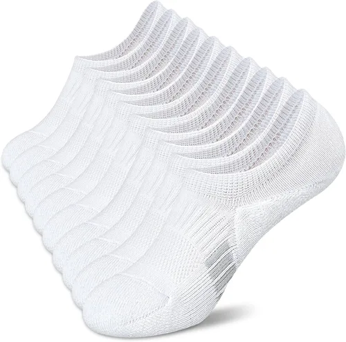 Vista 8 de Amutost - Calcetines invisibles deportivos para mujer con acolchado en el tobillo, corte bajo, 5-6 pares Beige Gris Blanco