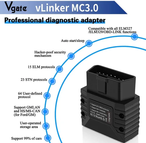 Vista 5 de Vgate vLinker MC Bluetooth 3.0 OBD2 escáner lector de código herramienta de escaneo de diagnóstico para Android y Windows, negro