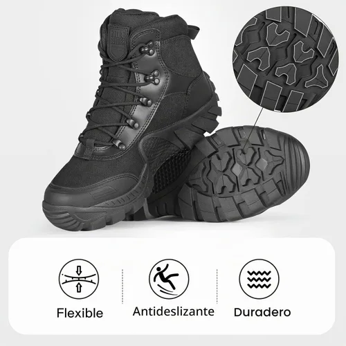 Vista 7 de FREE SOLDIER Botas de senderismo impermeables para hombre, botas de trabajo tácticas, botas militares ligeras al aire libre negro (Mid Black)