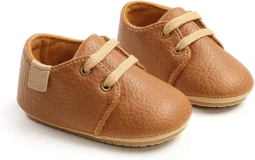 Vista 5 de SENIURIS Zapatos para bebés niños y niñas, suela de goma antideslizante, de piel sintética, zapatos para primeros pasos, zapatos de cuna para recién