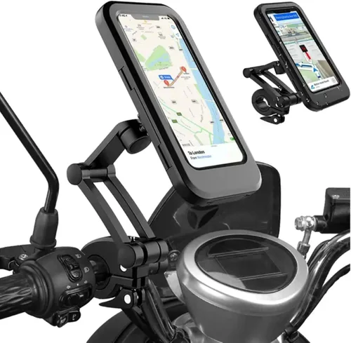 Vista 9 de Soporte impermeable giratorio 360° para teléfono de bicicleta y motocicleta, funda resistente a golpes, soporte para manillar, smartphones