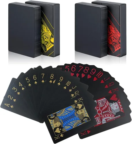 Vista 11 de 10 Paquetes de Cartas de Juego - 5 Negras 5 Doradas HD, 54 Cartas de Póquer Estándar de Plástico Impermeable para Fiestas Familiares Negro y dorado