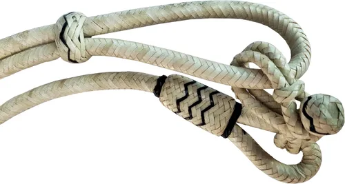 Vista 5 de Nudos naturales y negros de piel cruda, tachuelas de caballo trenzadas a mano Romal Romel Reins Ranch Cuerda/cuerda Reins-8.5 pies, 52 pies Romel
