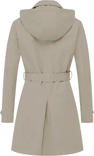Vista 2 de CREATMO US Gabardina para mujer con doble botonadura clásica con solapa, con cinturón y capucha desmontable Albaricoque