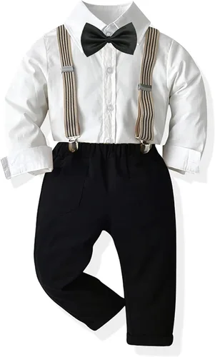 Vista 7 de Madonmay Conjunto formal de camisa con botones y tirantes para bebé 12-7 años