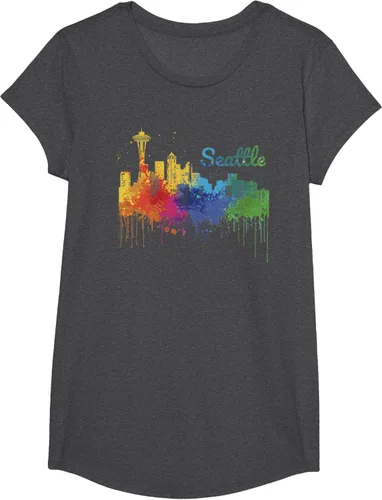 Vista 31 de Seattle Washington Skyline Watercolor Souvenir Seattle Camiseta, Negro