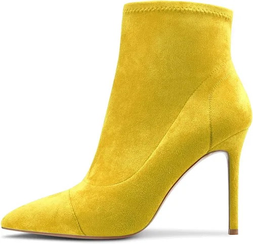 Vista 2 de Aachcol Botas de tobillo para mujer tacón alto punta puntiaguda botas elásticas clásicas de 4 pulgadas