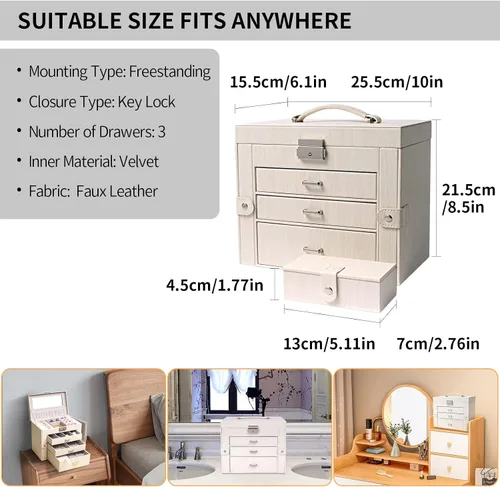 Vista 2 de FEIYAN Joyero con caja organizadora de joyas pequeña caja de joyería de piel sintética para mujer para regalo almacenamiento de joyas de terciopelo