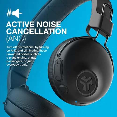 Vista 3 de JLab Studio ANC, auriculares inalámbricos con cancelación activa de ruido, auriculares Bluetooth plegables, color negro