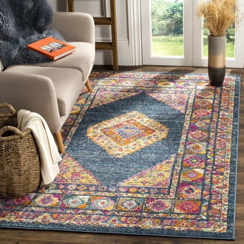 Vista 6 de SAFAVIEH Madison Collection - Alfombra decorativa de 2'3" x 3'11", color azul y fucsia, diseño de medallón bohemio chic, no desprende pelusa