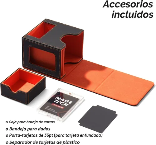Vista 6 de Mage Tech Caja de cartas para MTG Commander, diseño patentado, pantalla Commander, se adapta a 100 tarjetas de doble manga, ladrillo de tarjetas