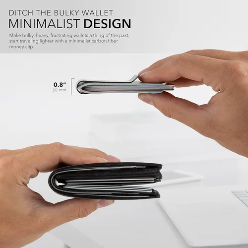 Vista 3 de SERMAN BRANDS Clip de dinero de fibra de carbono para hombres – Cartera delgada con clip de dinero RFID, bolsillo frontal minimalista, cartera EDC